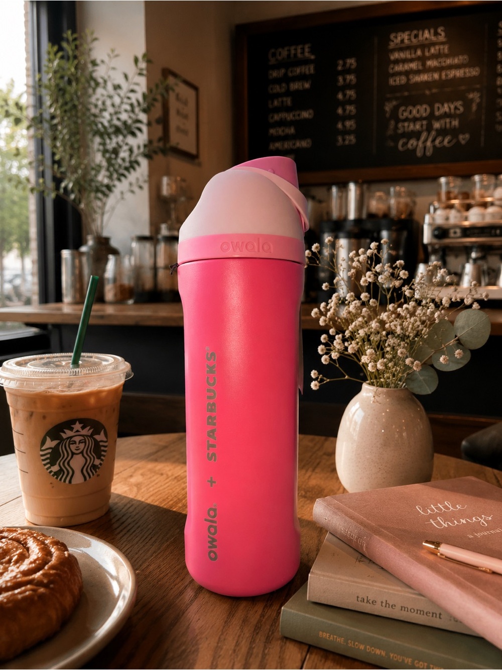 Pink starbucks owala + silicon boot